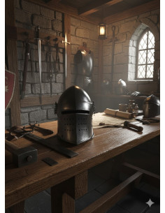 Black knight helmet with detachable visor and leather lining