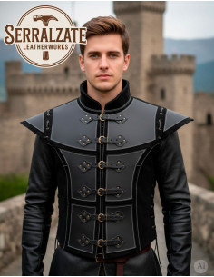 Handcrafted Medieval Waistcoat in Genuine Leather, Black