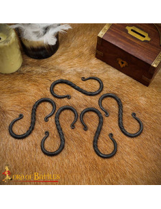 Set of 5 Medieval Iron S Hooks for Rustic Kitchen (8x3.5 cm)