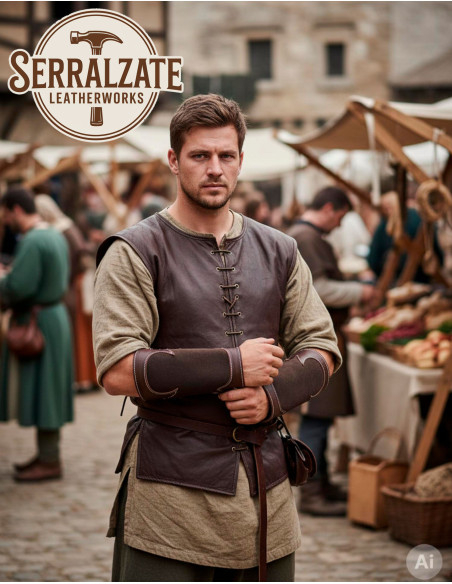 Medieval Ranger Leather Bracers, Dark...