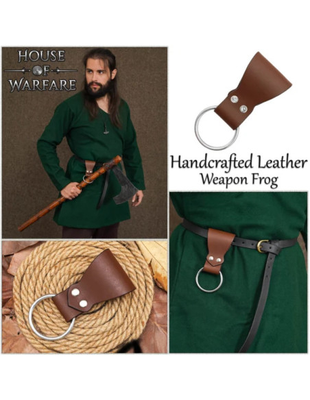 Brown Leather Belt Axe Sheath with Ring
