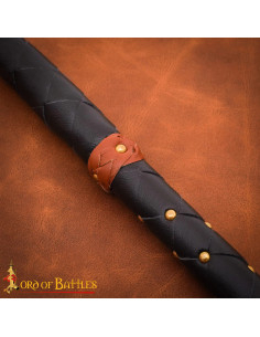 Braided Leather Whip 91cm with Brass Rivets 2