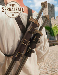 Double Sword Belt Holster for LARP in Dark Brown