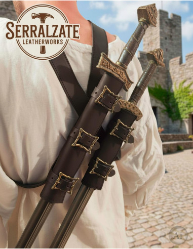 Double Sword Belt Holster for LARP in Dark Brown
