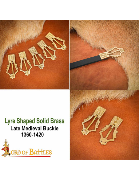 Set of 5 Authentic Brass Lyre Buckles...