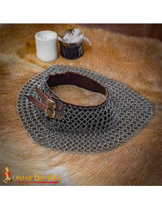 Medieval Steel Mesh Gorget with Leather, 9 mm Rings