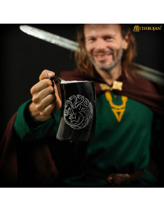 Viking Bull Horn Mug with Dragon and Strap