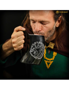 Viking Bull Horn Mug with Dragon and Strap 2