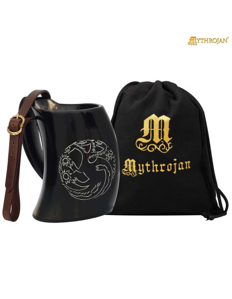 Viking Bull Horn Mug with Dragon and...