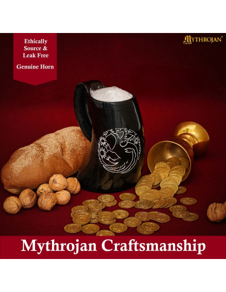 Viking Bull Horn Mug with Dragon and...