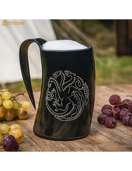 Viking Dragon Horn Mug with Leather...
