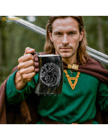 Viking Dragon Horn Mug with Leather...