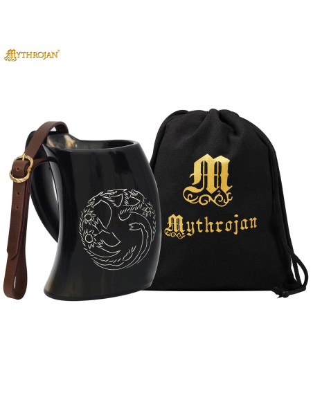 Viking Dragon Horn Mug with Leather...