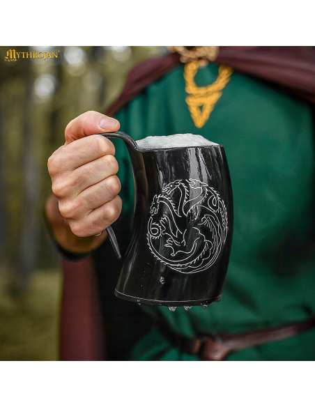 Viking Dragon Horn Mug with Leather...