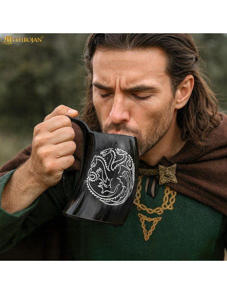 Viking Dragon Horn Mug with Leather...