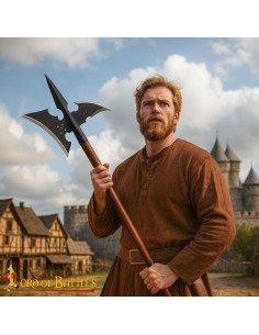 Forged Medieval War Halberd, Solid Wood