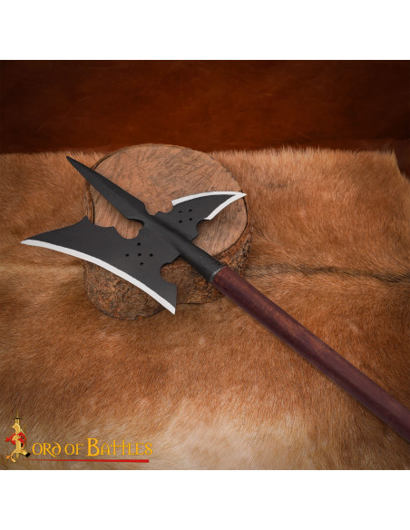 Forged Medieval War Halberd, Solid Wood
