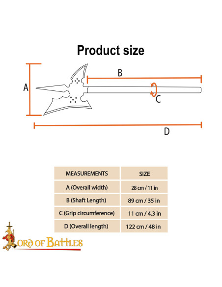 Forged Medieval War Halberd, Solid Wood