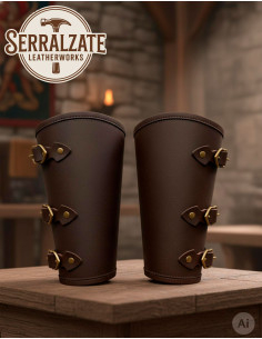 Medieval Leather Bracelets for Warriors, Brown