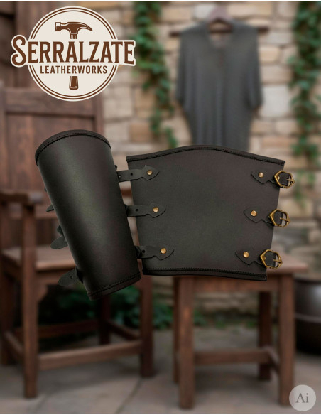 Black medieval warrior bracers