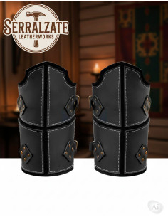 Gothic Medieval Warrior Greaves in Genuine Black Leather