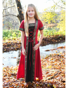 Leonor Medieval girl dress in short sleeves, red-black