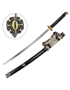 Traditional Japanese Black Decorative Katana with Brass...