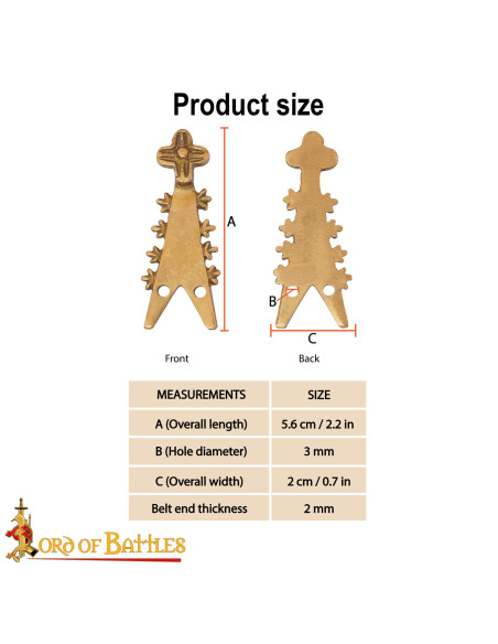 Renaissance Medieval Belt Tip in Brass