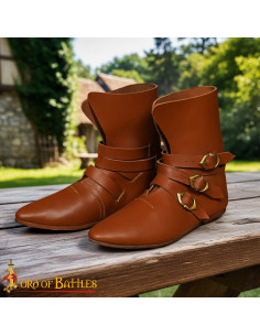15th Century Brown Leather Medieval Ankle Boots with 3...