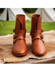 15th Century Brown Leather Medieval Ankle Boots with 3... 2