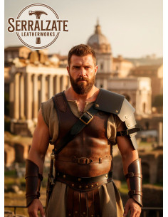 Adjustable Black Leather Retiarius Gladiator Shoulder Guard 2