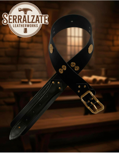 Wide Medieval Black Leather Belt,...