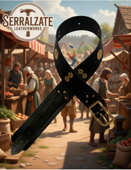 Wide Medieval Black Leather Belt,...