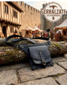 High-Quality Black Medieval Leather Bag with Belt