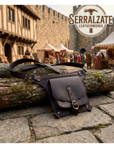 High Quality Brown Medieval Leather Bag with Belt