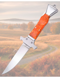 Folding Knife Mirror Polished Steel with Orange Handle...
