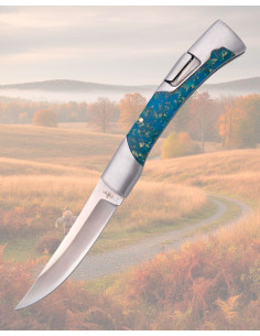Third 440 Steel Knife with Fluorescent Blue Acrylic Handle