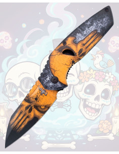 3D Double-Sided Orange Skull Steel Knife