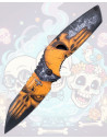 3D Double-Sided Orange Skull Steel Knife