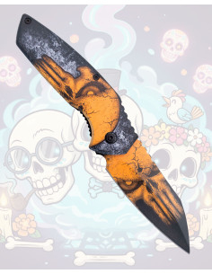 3D Double-Sided Orange Skull Steel Knife 2