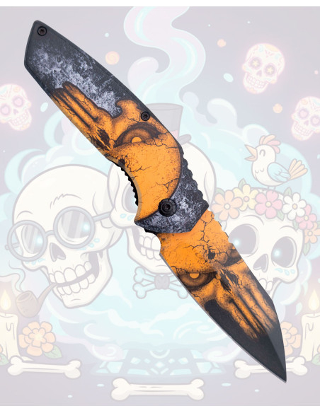 3D Double-Sided Orange Skull Steel Knife