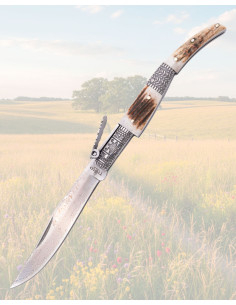 Damascus Knife Third Deer, Authentic Luxury Horn