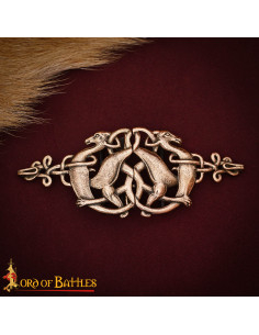 Celtic Deer Cloak Fastener, Aged Bronze