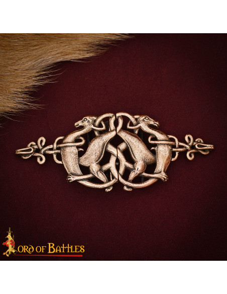 Celtic Deer Cloak Fastener, Aged Bronze