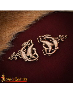 Celtic Deer Cloak Fastener, Aged Bronze 2