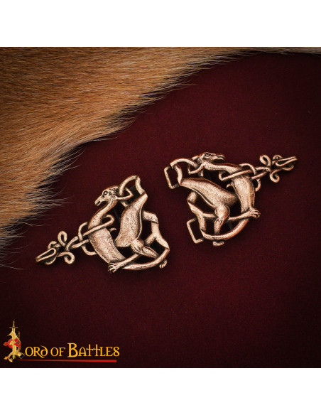 Celtic Deer Cloak Fastener, Aged Bronze