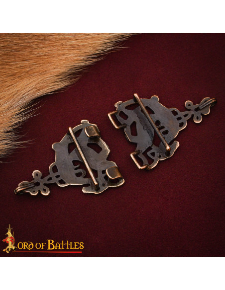 Celtic Deer Cloak Fastener, Aged Bronze