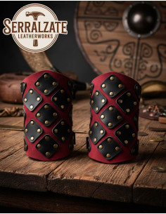 Red Leather Brigandine Bracers for Adventurer