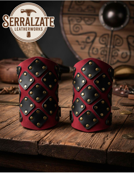 Red Leather Brigandine Bracers for...