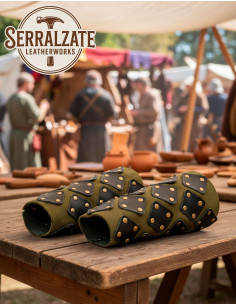 Reinforced Medieval Bracers Olive Green LARP